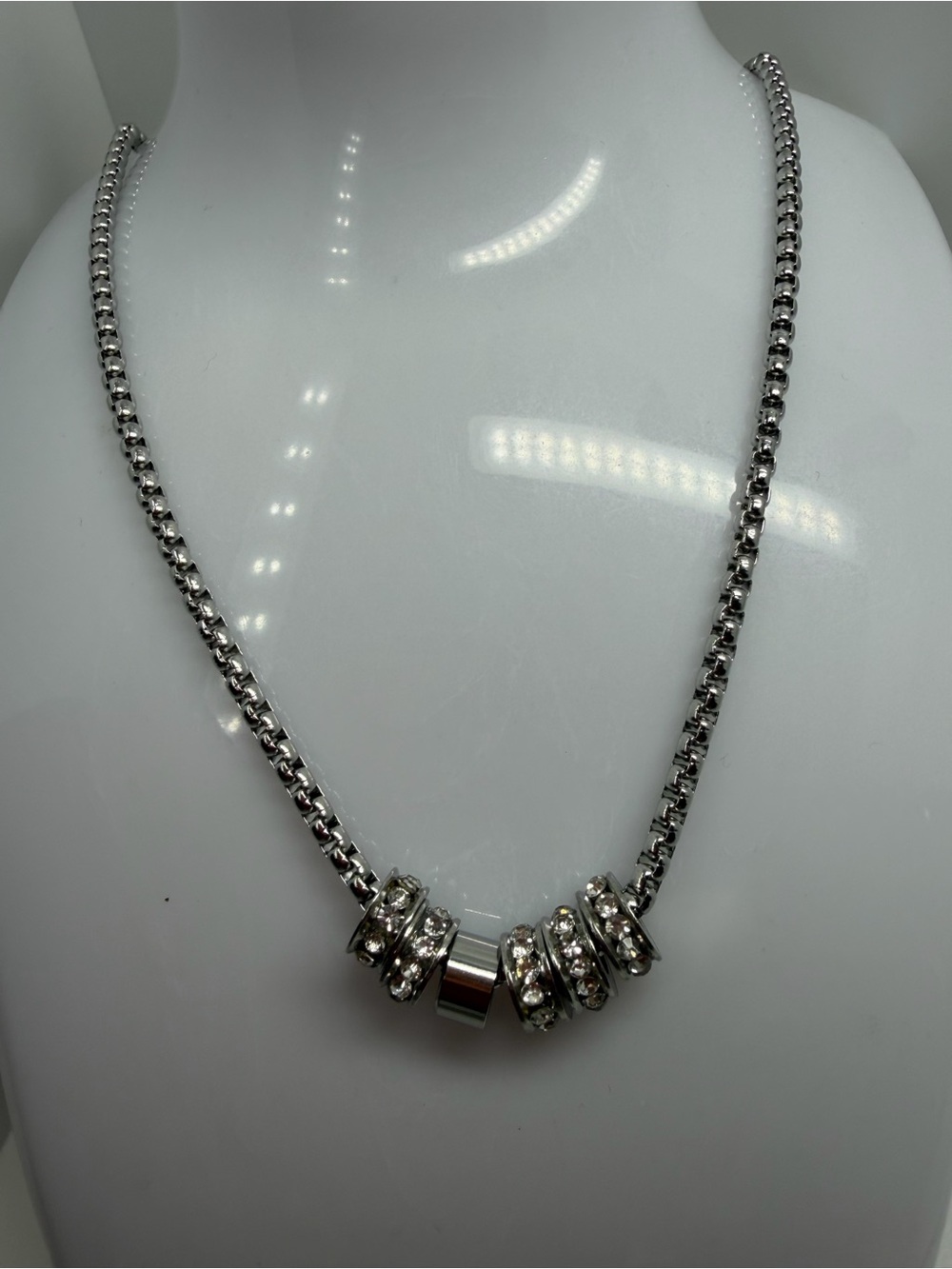Silver tone Titanum  Crystal Rondelle Pendant Necklace for Women